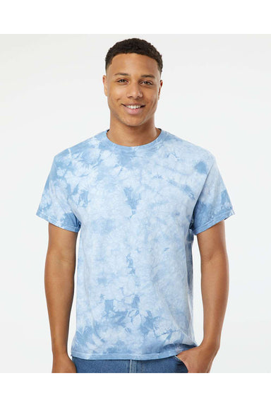 Dyenomite 200CR Mens Crystal Tie Dyed Short Sleeve Crewneck T-Shirt Manhattan Model Front