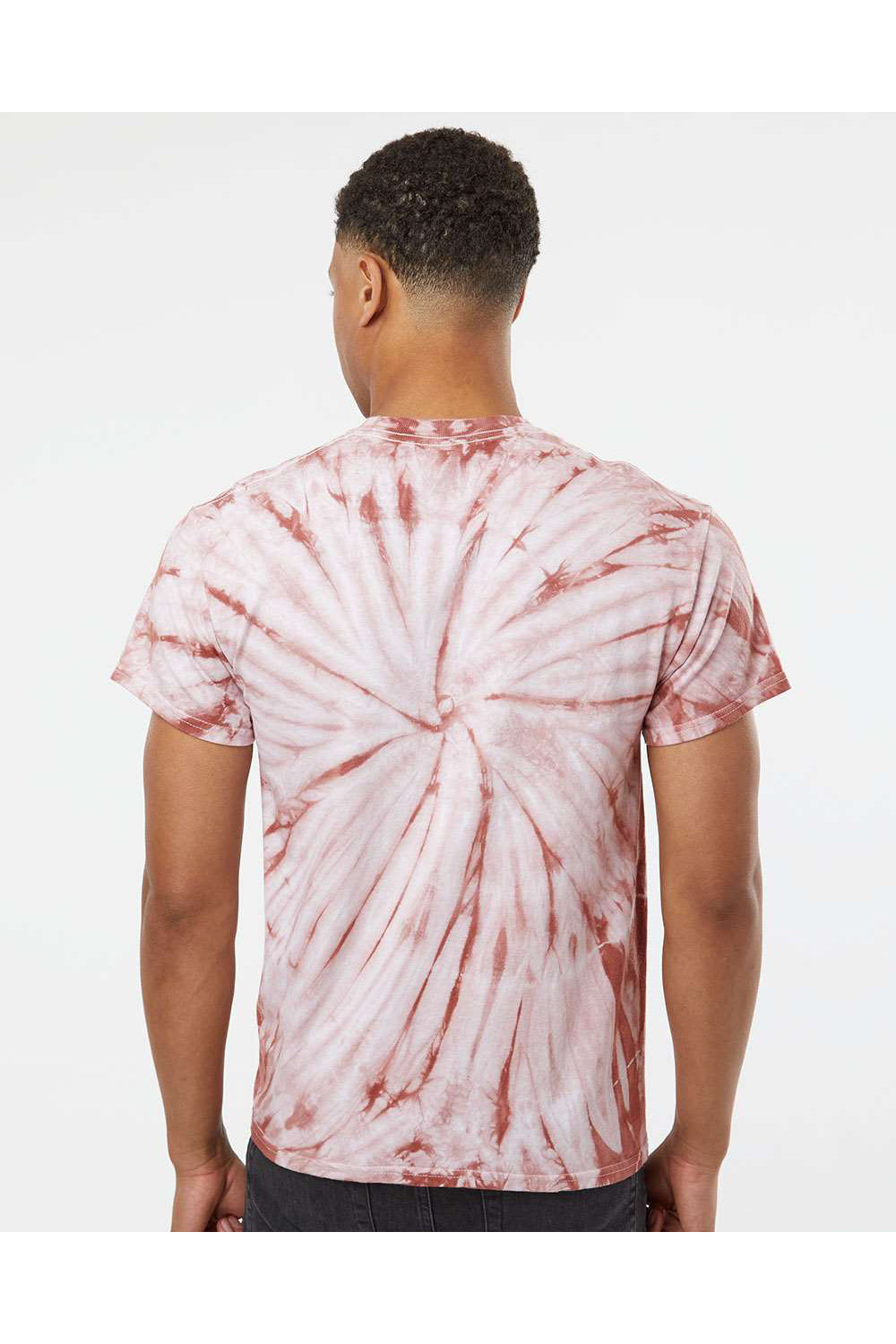 Dyenomite 200CY Mens Cyclone Pinwheel Tie Dyed Short Sleeve Crewneck T-Shirt Copper Model Back