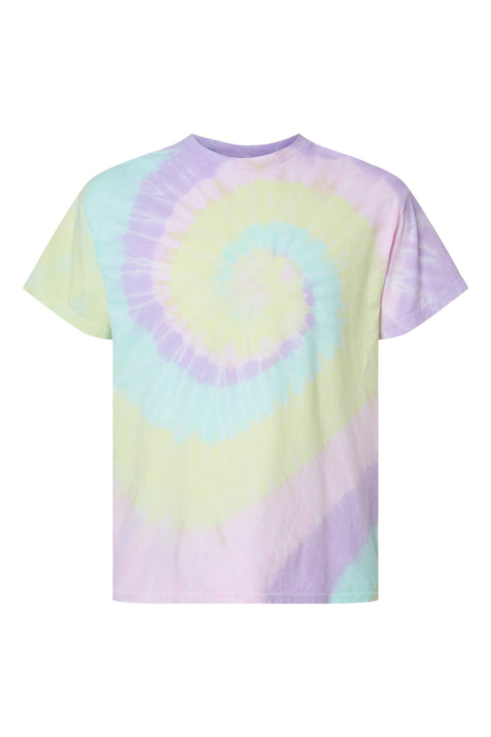 Dyenomite 200MS Mens Spiral Tie Dyed Short Sleeve Crewneck T-Shirt Hawaiian Breeze Flat Front