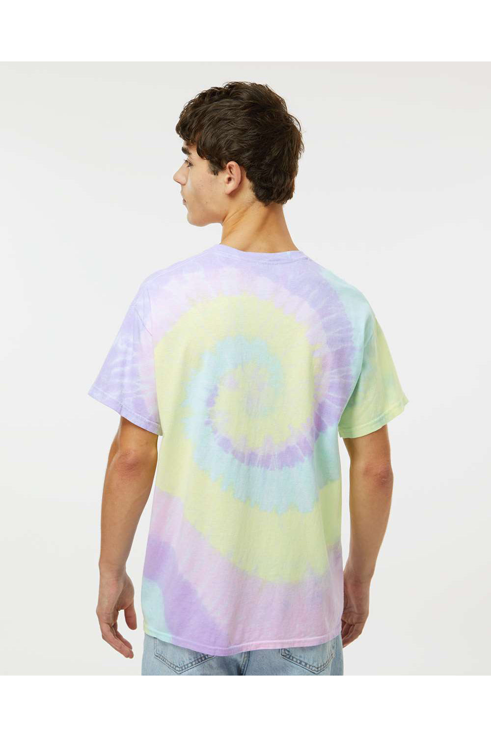 Dyenomite 200MS Mens Spiral Tie Dyed Short Sleeve Crewneck T-Shirt Hawaiian Breeze Model Back