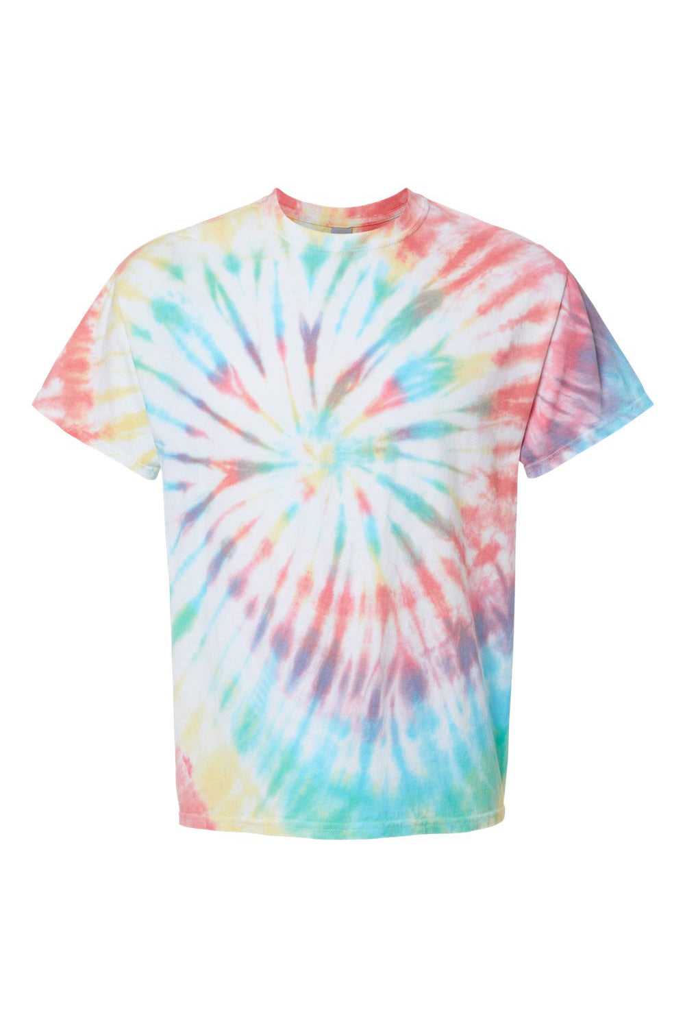 Dyenomite 200MS Mens Spiral Tie Dyed Short Sleeve Crewneck T-Shirt Prism Flat Front