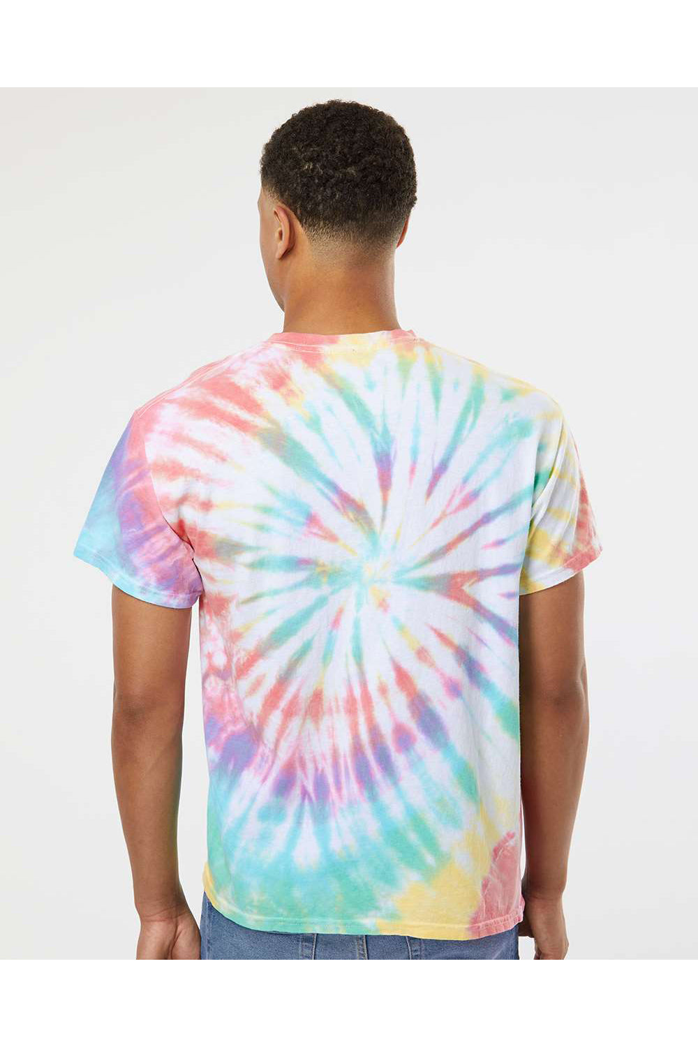 Dyenomite 200MS Mens Spiral Tie Dyed Short Sleeve Crewneck T-Shirt Prism Model Back