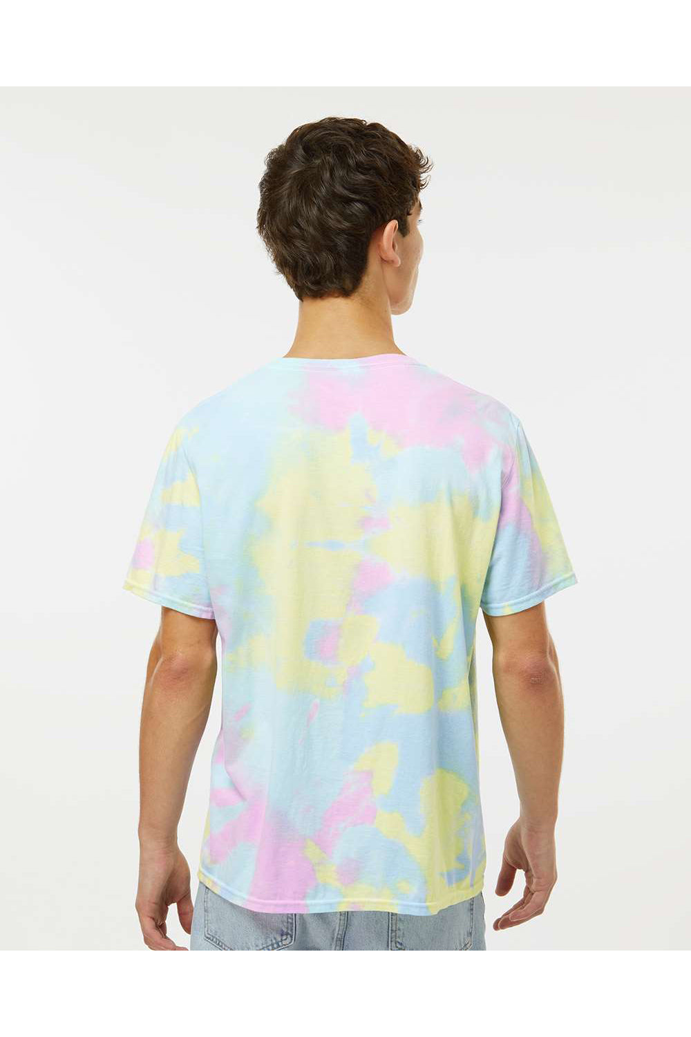 Dyenomite 650DR Mens Dream Tie Dyed Short Sleeve Crewneck T-Shirt Pastel Rainbow Model Back