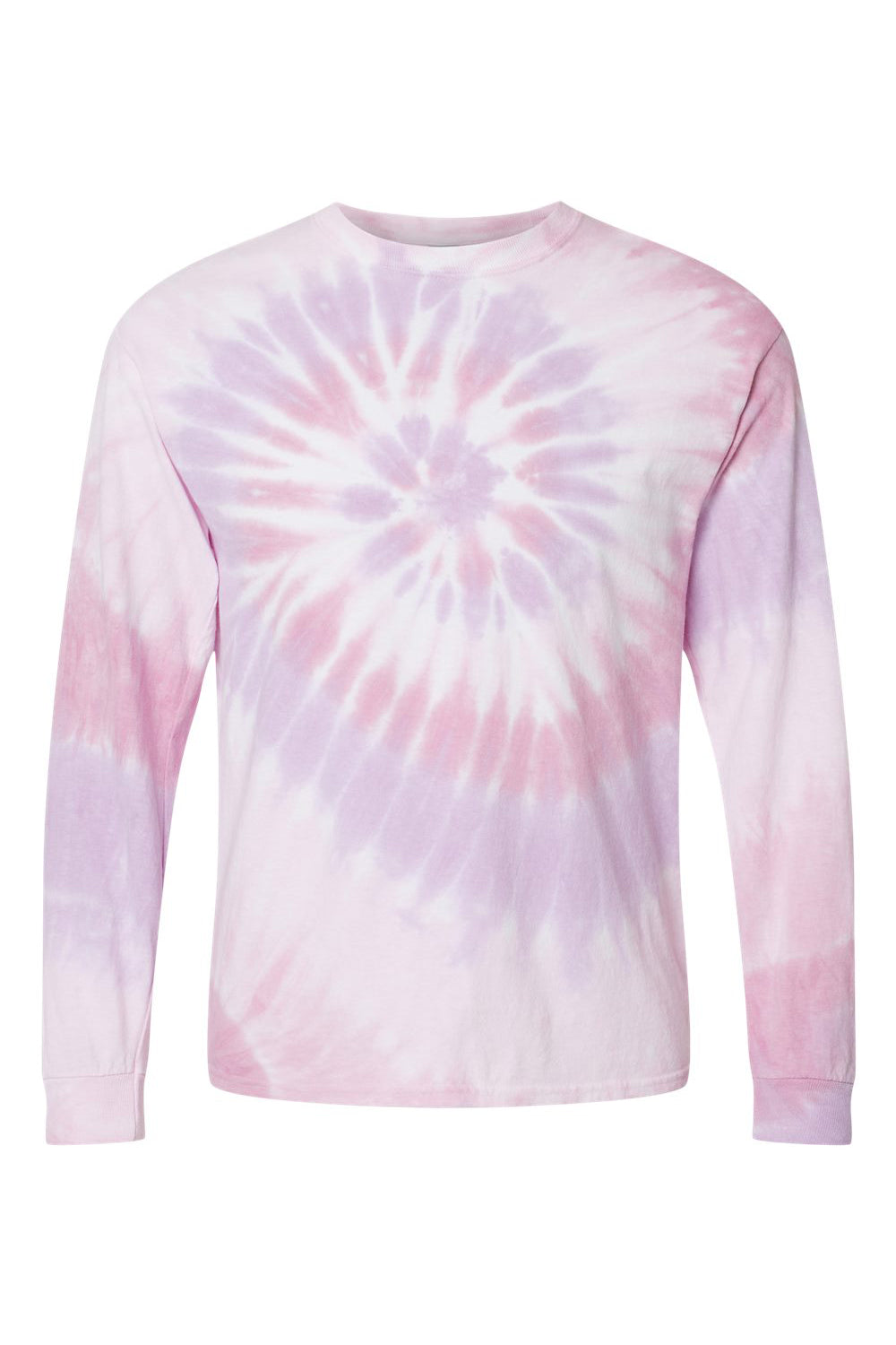 Dyenomite 240MS Mens Spiral Tie Dyed Long Sleeve Crewneck T-Shirt Sweetheart Flat Front