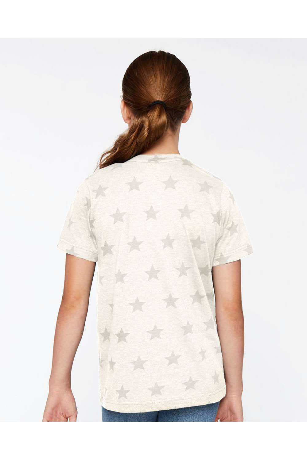 Code Five 2229 Youth Star Print Short Sleeve Crewneck T-Shirt Heather Natural Model Back