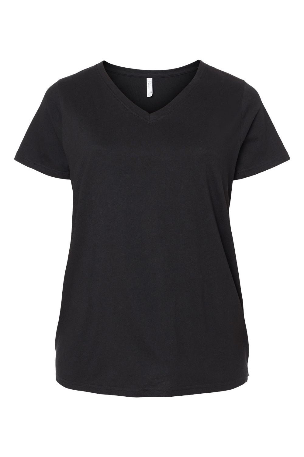 LAT 3817 Womens Curvy Collection Fine Jersey Short Sleeve V-Neck T-Shirt Blended Black Flat Front