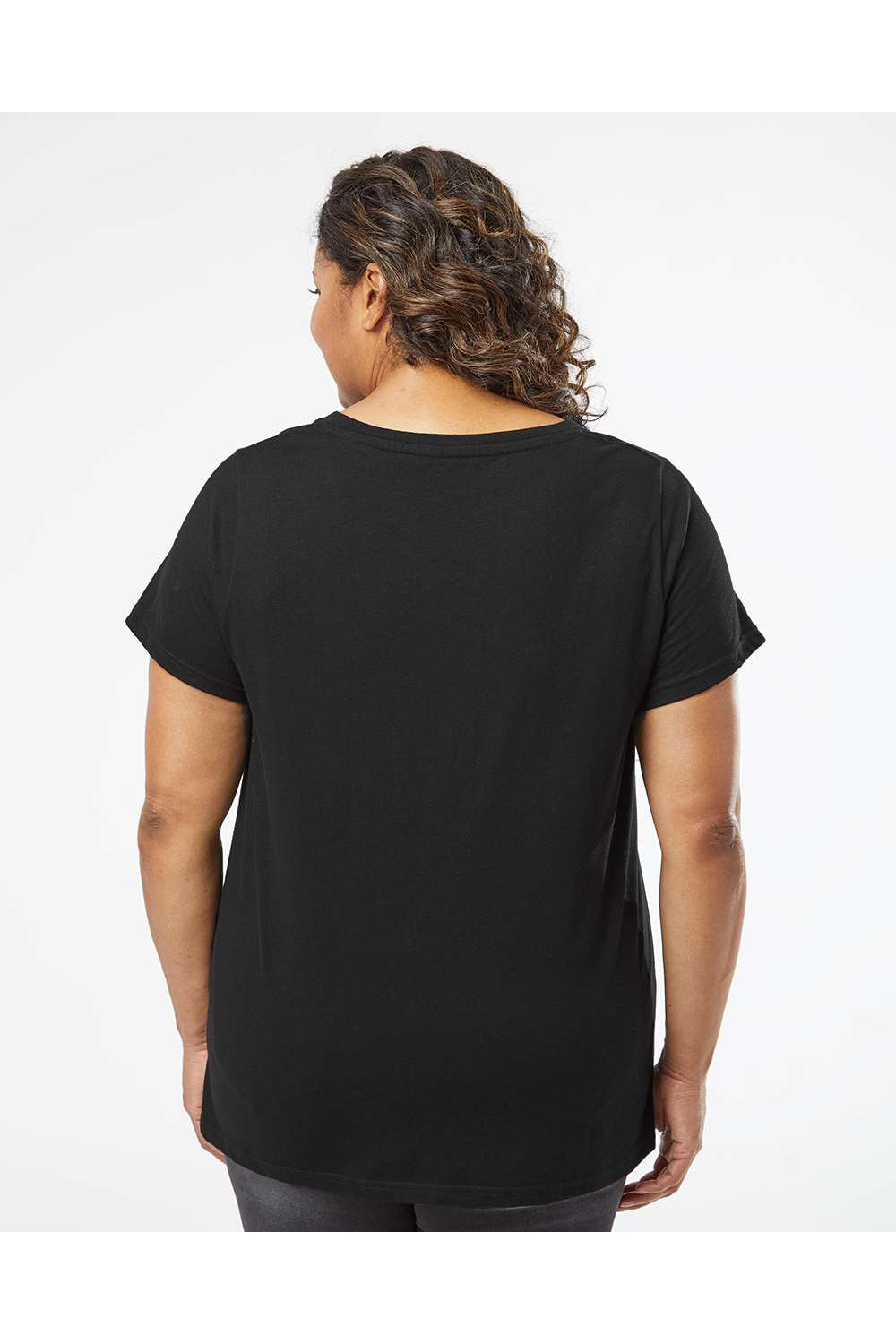 LAT 3817 Womens Curvy Collection Fine Jersey Short Sleeve V-Neck T-Shirt Blended Black Model Back