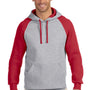 Jerzees Mens NuBlend Pill Resistant Fleece Hooded Sweatshirt Hoodie w/ Pouch Pocket - Oxford Grey/True Red