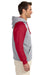 Jerzees 96CR Mens NuBlend Pill Resistant Fleece Hooded Sweatshirt Hoodie w/ Pouch Pocket Oxford Grey/True Red Model Side