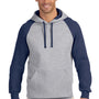 Jerzees Mens NuBlend Pill Resistant Fleece Hooded Sweatshirt Hoodie w/ Pouch Pocket - Oxford Grey/Navy Blue