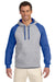 Jerzees 96CR Mens NuBlend Pill Resistant Fleece Hooded Sweatshirt Hoodie w/ Pouch Pocket Oxford Grey/Royal Blue Model Front