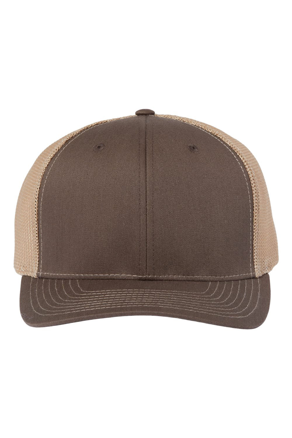 Richardson 112PL Mens 112+ R-Flex Adjustable Trucker Hat Brown/Khaki Flat Front