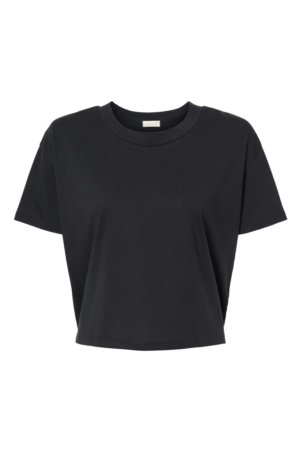 Alternative 5114C Womens Headliner Cropped Go To Short Sleeve Crewneck T-Shirt Black Flat Front