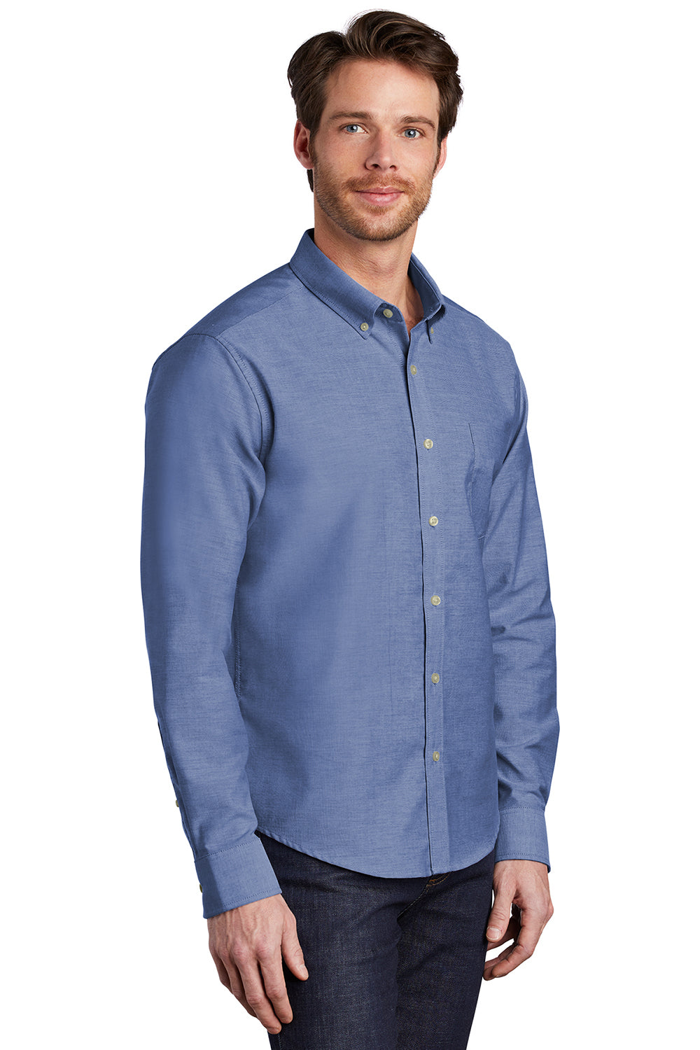 Port Authority S651 Mens SuperPro Wrinkle Resistant Long Sleeve Button Down Shirt w/ Pocket Navy Blue Model 3q