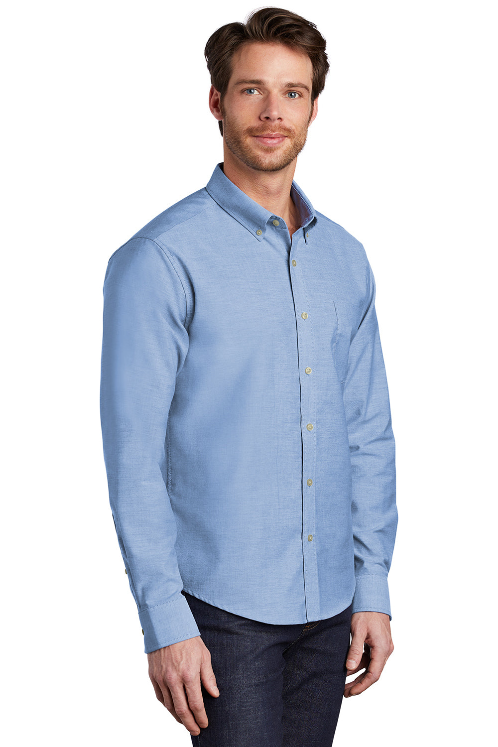 Port Authority S651 Mens SuperPro Wrinkle Resistant Long Sleeve Button Down Shirt w/ Pocket Oxford Blue Model 3q