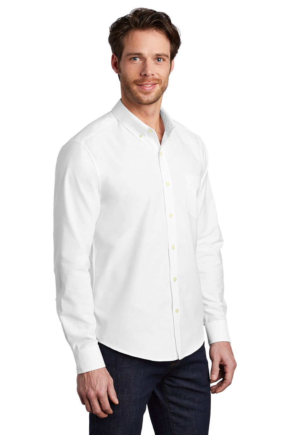 Port Authority S651 Mens SuperPro Wrinkle Resistant Long Sleeve Button Down Shirt w/ Pocket White Model 3q