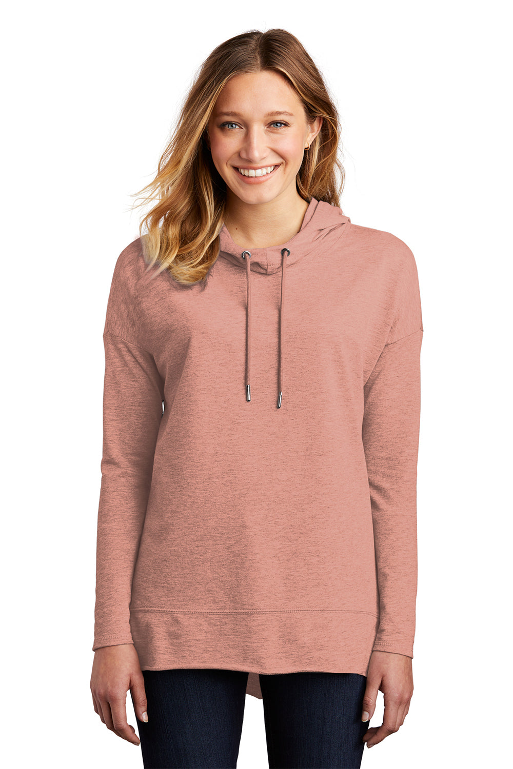 District DT671 Womens French Terry Hooded T-Shirt Hoodie Heather Nostalgia Rose Model Front