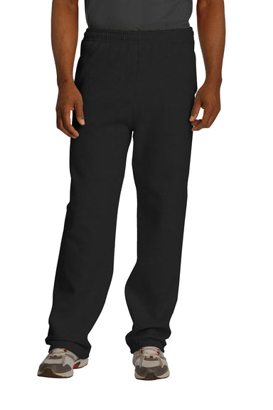 Jerzees 974MP/974MPR Mens NuBlend Pill Resistant Fleece Open Bottom Sweatpants w/ Pockets Black Model Front