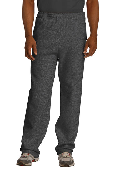 Jerzees 974MP/974MPR Mens NuBlend Pill Resistant Fleece Open Bottom Sweatpants w/ Pockets Heather Black Model Front