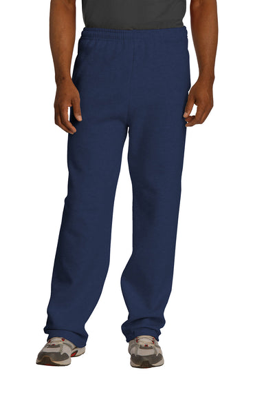 Jerzees 974MP/974MPR Mens NuBlend Pill Resistant Fleece Open Bottom Sweatpants w/ Pockets Navy Blue Model Front