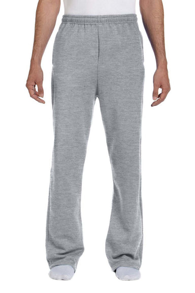 Jerzees 974MP/974MPR Mens NuBlend Pill Resistant Fleece Open Bottom Sweatpants w/ Pockets Heather Grey Model Front