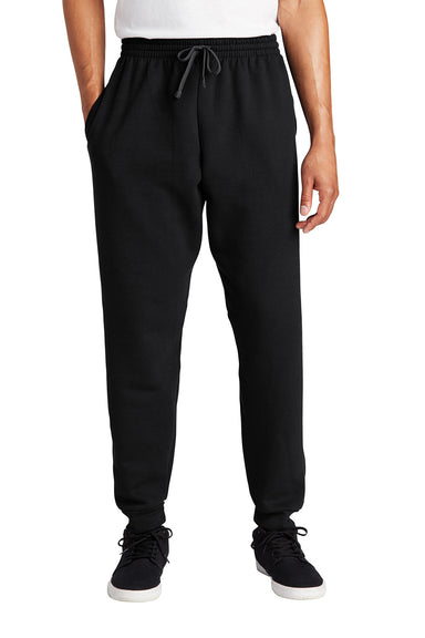 Jerzees 975MP/975MPR Mens NuBlend Fleece Jogger Sweatpants w/ Pockets Black/Heather Charcoal Grey Model Front