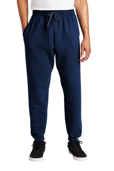 Jerzees 975MP/975MPR Mens NuBlend Fleece Jogger Sweatpants w/ Pockets Navy Blue/Charcoal Grey Model Front