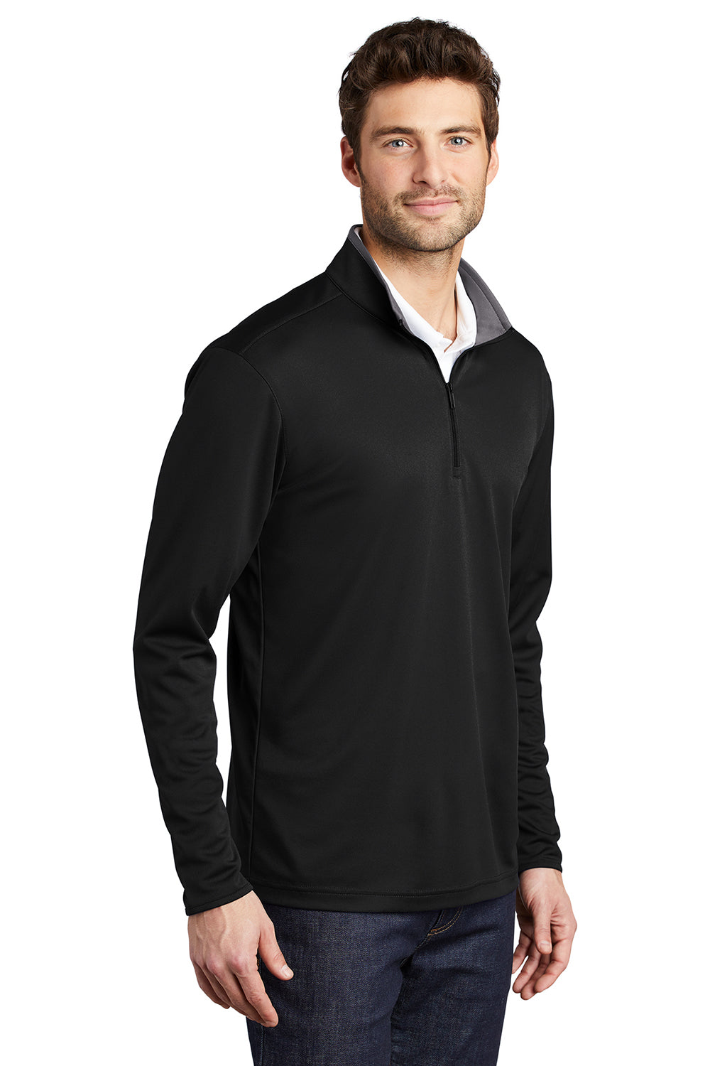 Port Authority K584 Mens Silk Touch Performance Moisture Wicking 1/4 Zip Sweatshirt Black/Steel Grey Model 3q