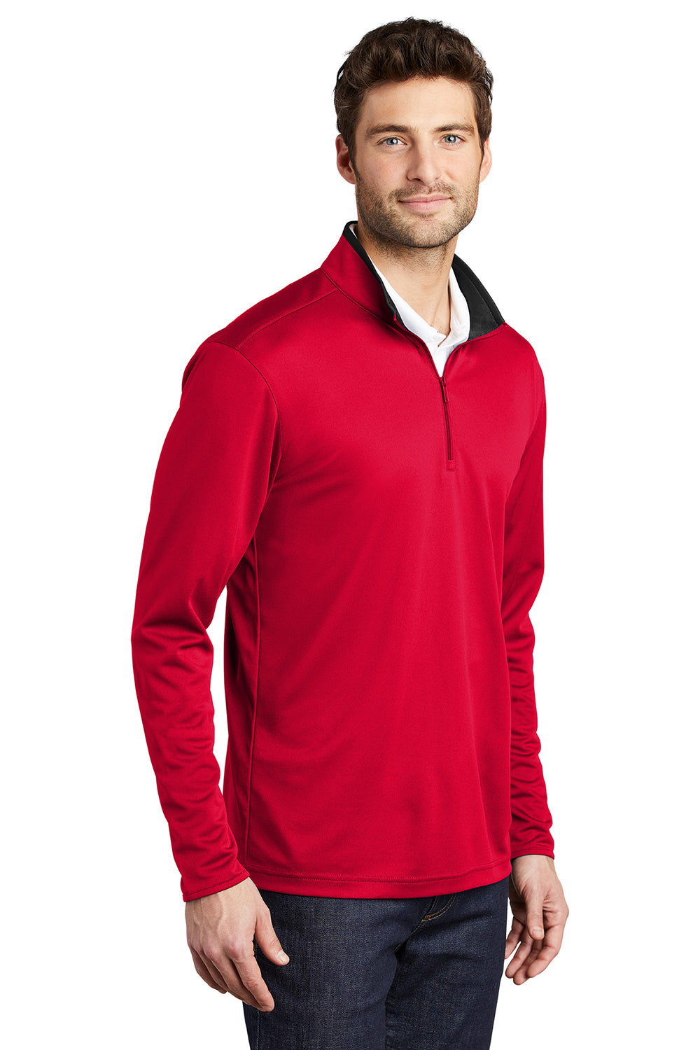 Port Authority K584 Mens Silk Touch Performance Moisture Wicking 1/4 Zip Sweatshirt Red/Black Model 3q