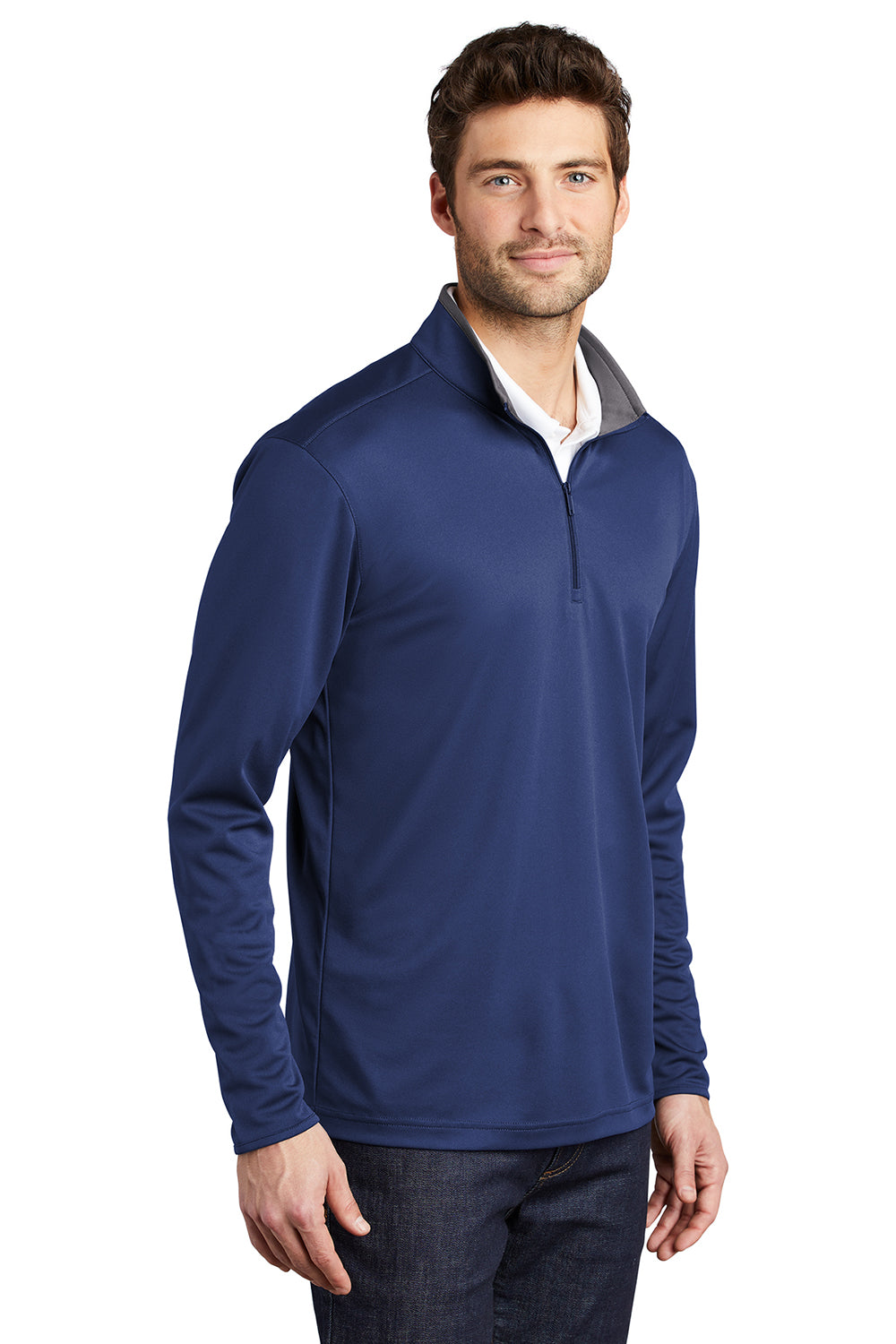 Port Authority K584 Mens Silk Touch Performance Moisture Wicking 1/4 Zip Sweatshirt Royal Blue/Steel Grey Model 3q