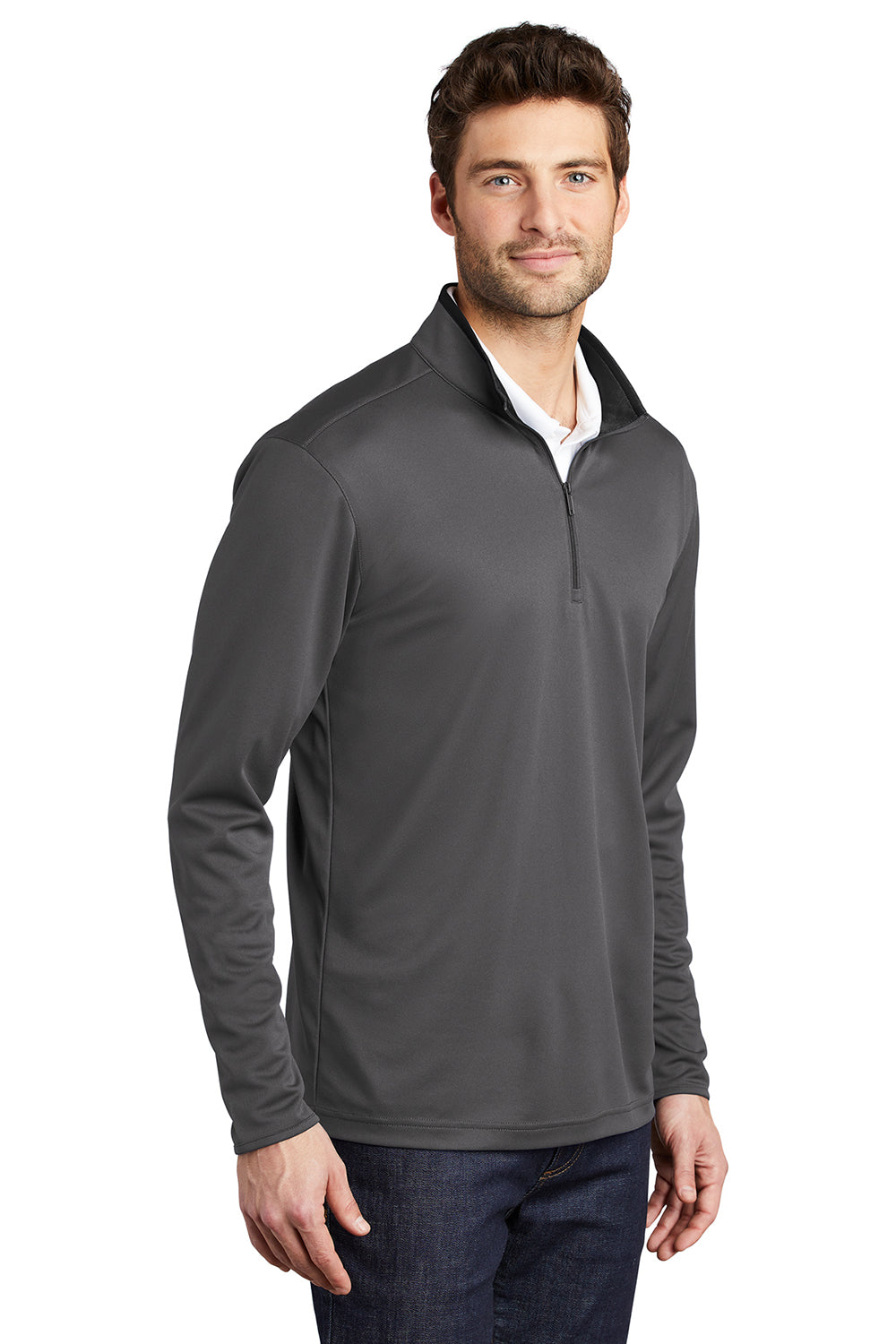 Port Authority K584 Mens Silk Touch Performance Moisture Wicking 1/4 Zip Sweatshirt Steel Grey/Black Model 3q