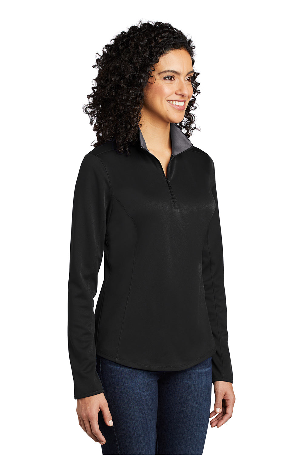 Port Authority LK584 Womens Silk Touch Performance Moisture Wicking 1/4 Zip Sweatshirt Black/Steel Grey Model 3q