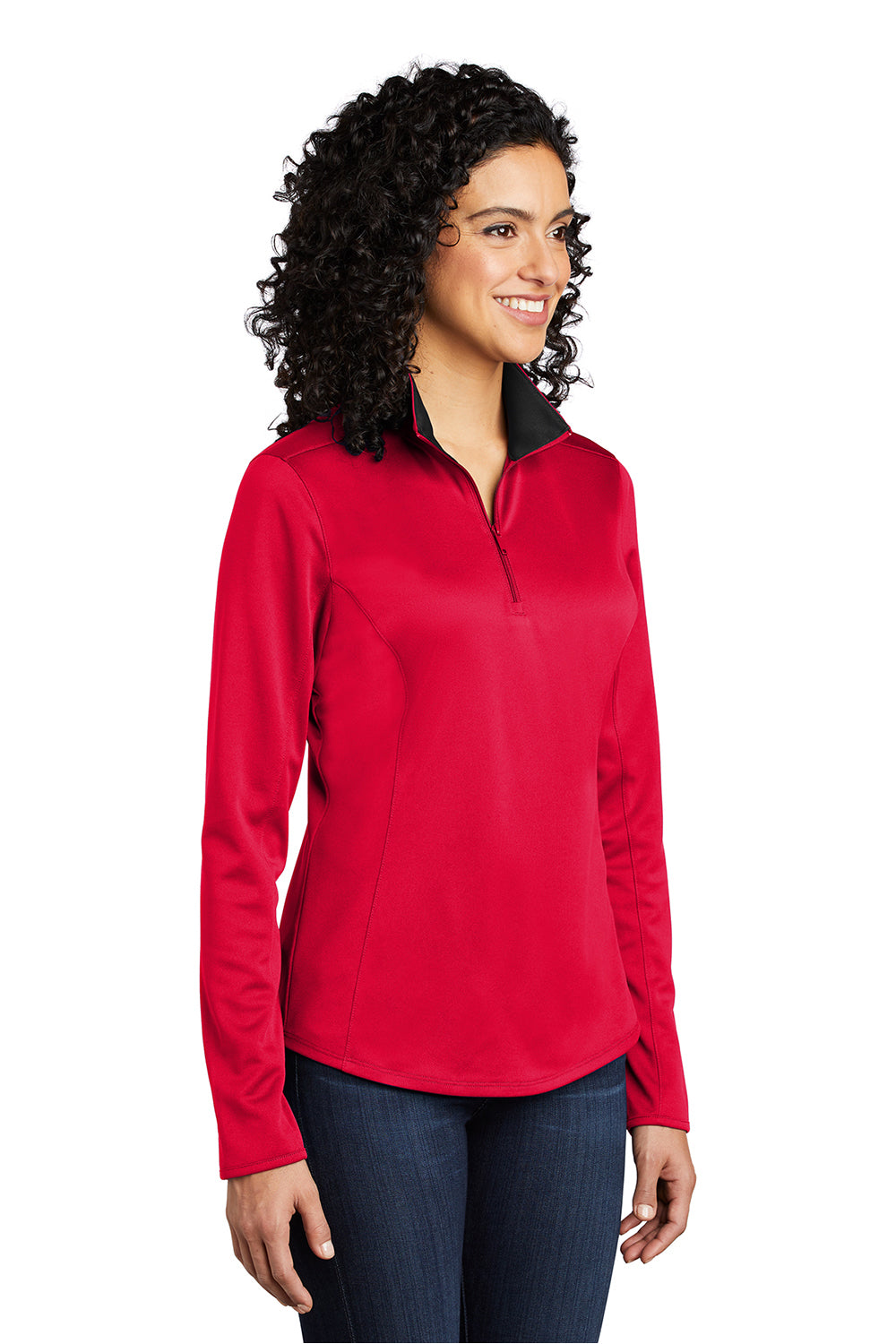 Port Authority LK584 Womens Silk Touch Performance Moisture Wicking 1/4 Zip Sweatshirt Red/Black Model 3q