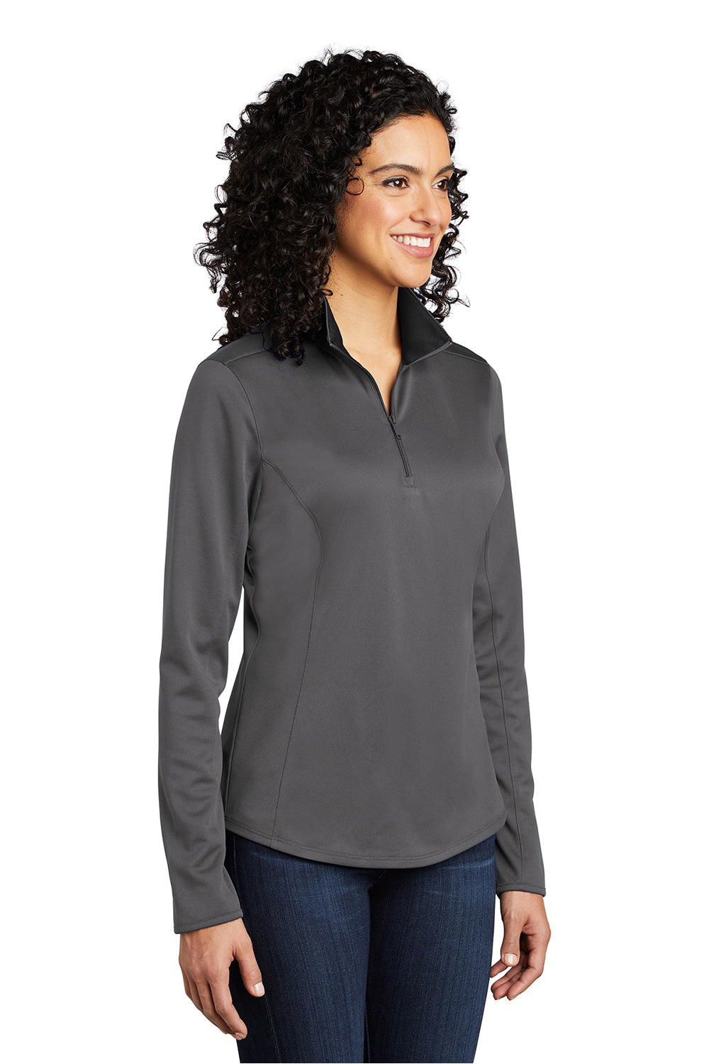 Port Authority LK584 Womens Silk Touch Performance Moisture Wicking 1/4 Zip Sweatshirt Steel Grey/Black Model 3q