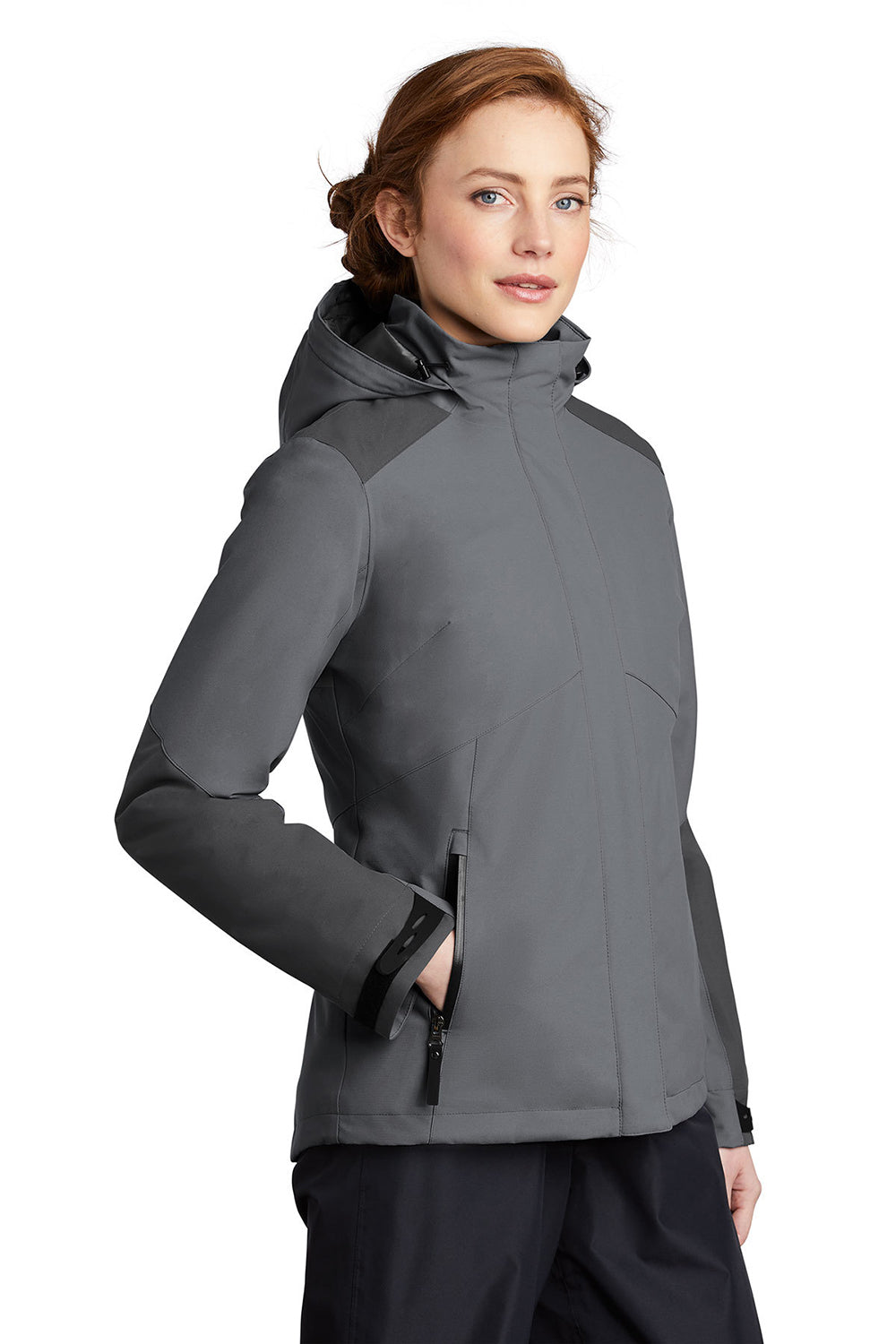 Port Authority L405 Womens Tech Windproof & Waterproof Full Zip Hooded Jacket Shadow Grey/Storm Grey Model 3q