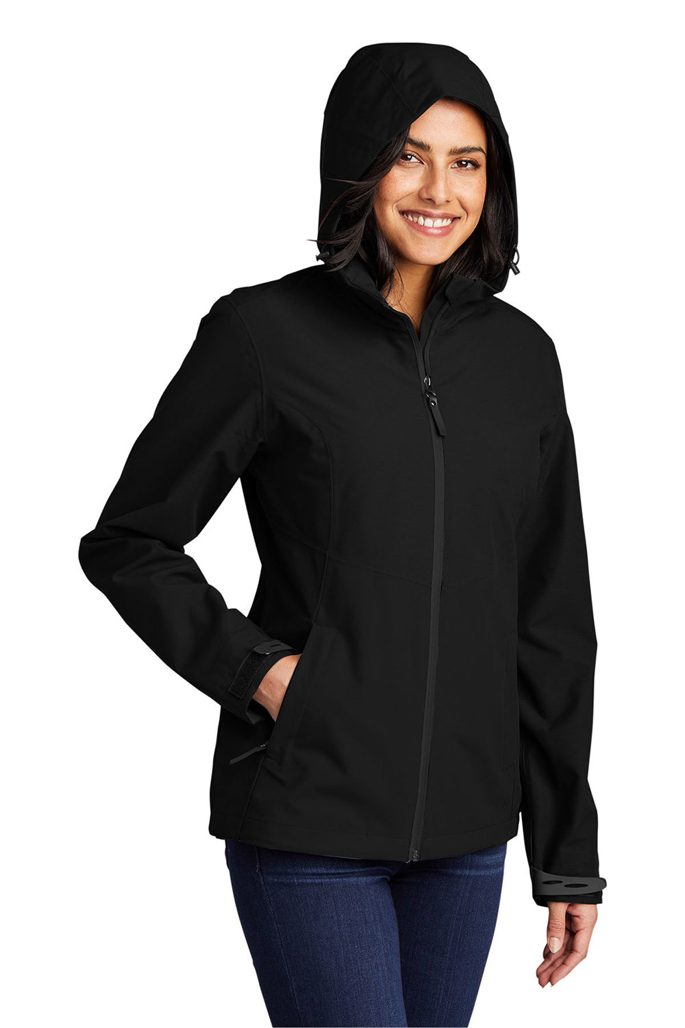 Port Authority L406 Womens Tech Wind & Water Resistant Full Zip Hooded Rain Jacket Deep Black Model 3q