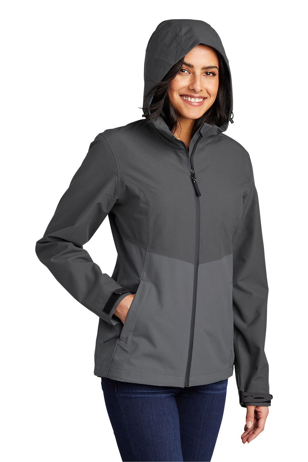 Port Authority L406 Womens Tech Wind & Water Resistant Full Zip Hooded Rain Jacket Storm Grey/Shadow Grey Model 3q