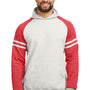 Jerzees Mens NuBlend Fleece Varsity Colorblock Hooded Sweatshirt Hoodie w/ Pouch Pocket - Heather Oatmeal/Red