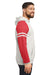 Jerzees 97CR Mens NuBlend Fleece Varsity Colorblock Hooded Sweatshirt Hoodie w/ Pouch Pocket Heather Oatmeal/Red Model Side