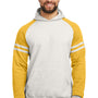 Jerzees Mens NuBlend Fleece Varsity Colorblock Hooded Sweatshirt Hoodie w/ Pouch Pocket - Heather Oatmeal/Mustard Yellow