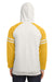 Jerzees 97CR Mens NuBlend Fleece Varsity Colorblock Hooded Sweatshirt Hoodie w/ Pouch Pocket Heather Oatmeal/Mustard Yellow Model Back