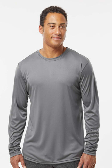 Holloway 222822 Mens Momentum Moisture Wicking Long Sleeve Crewneck T-Shirt Graphite Grey Model Front