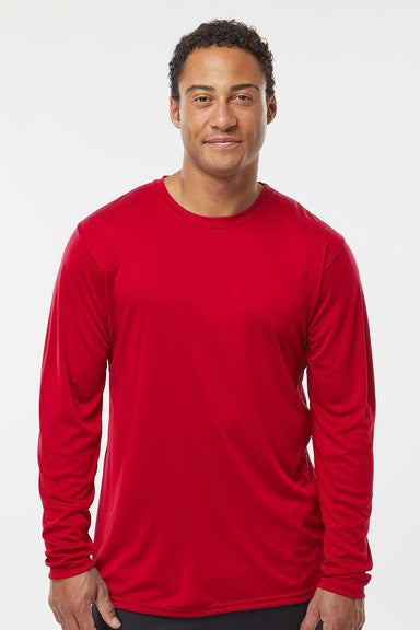 Holloway 222822 Mens Momentum Moisture Wicking Long Sleeve Crewneck T-Shirt Scarlet Red Model Front