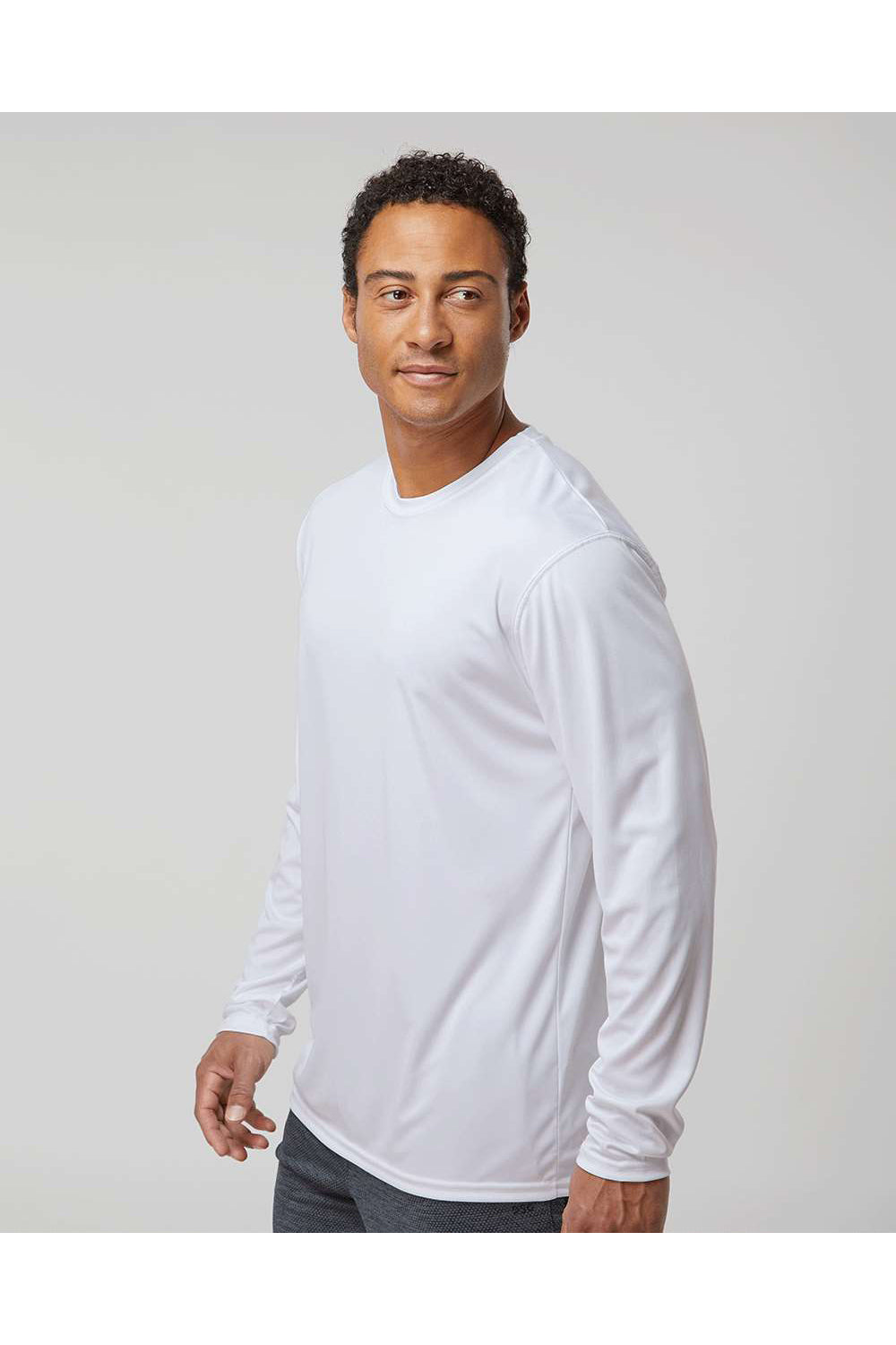 Holloway 222822 Mens Momentum Long Sleeve Crewneck T-Shirt White Model Side