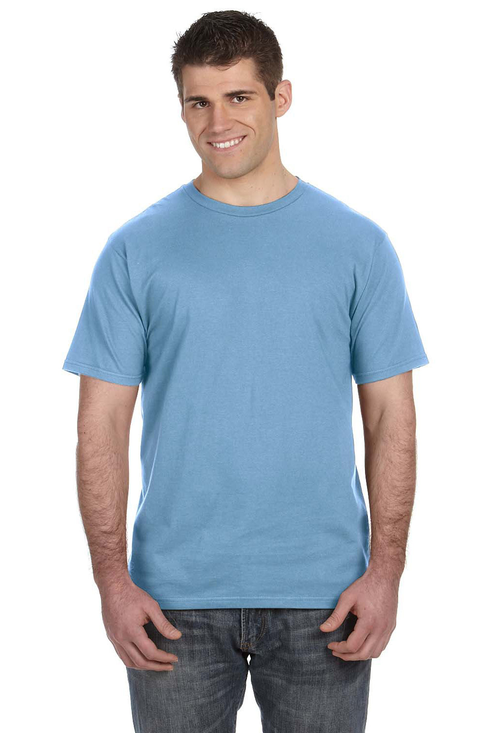 Gildan 980 Mens Short Sleeve Crewneck T-Shirt Baby Blue Model Front