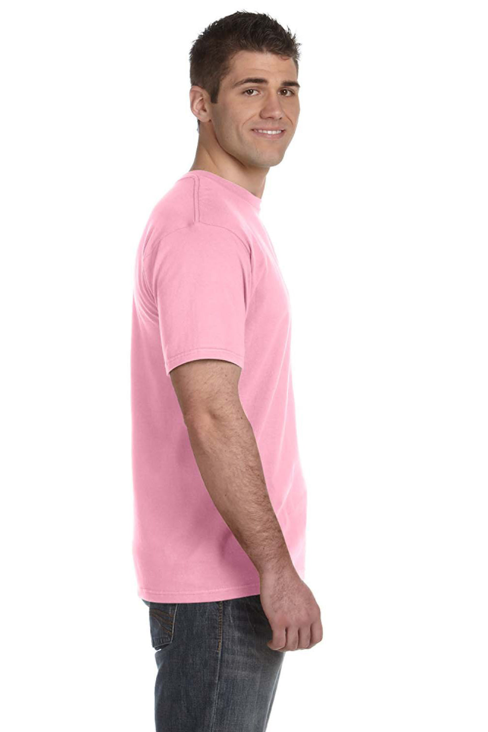 Gildan 980 Mens Short Sleeve Crewneck T-Shirt Charity Pink Model Side