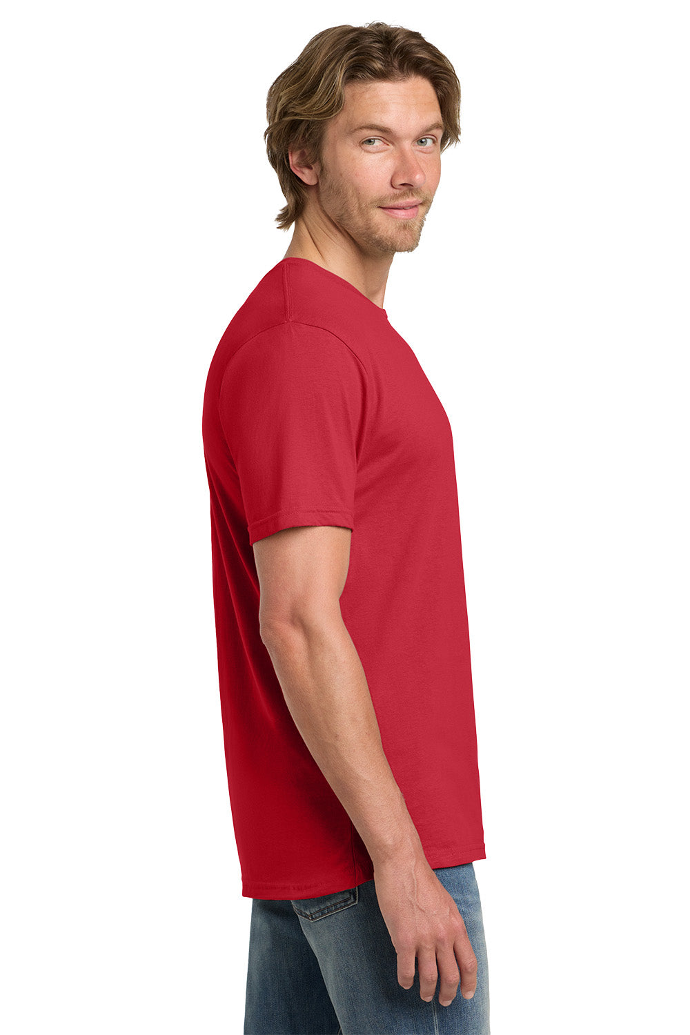 Gildan 980 Mens Short Sleeve Crewneck T-Shirt Red Model Side