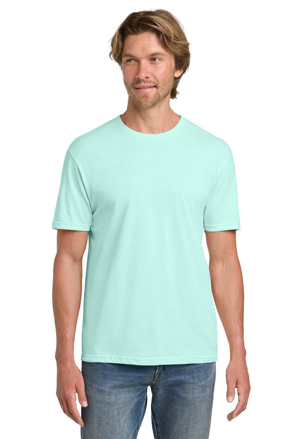 Gildan 980 Mens Short Sleeve Crewneck T-Shirt Teal Ice Blue Model Front