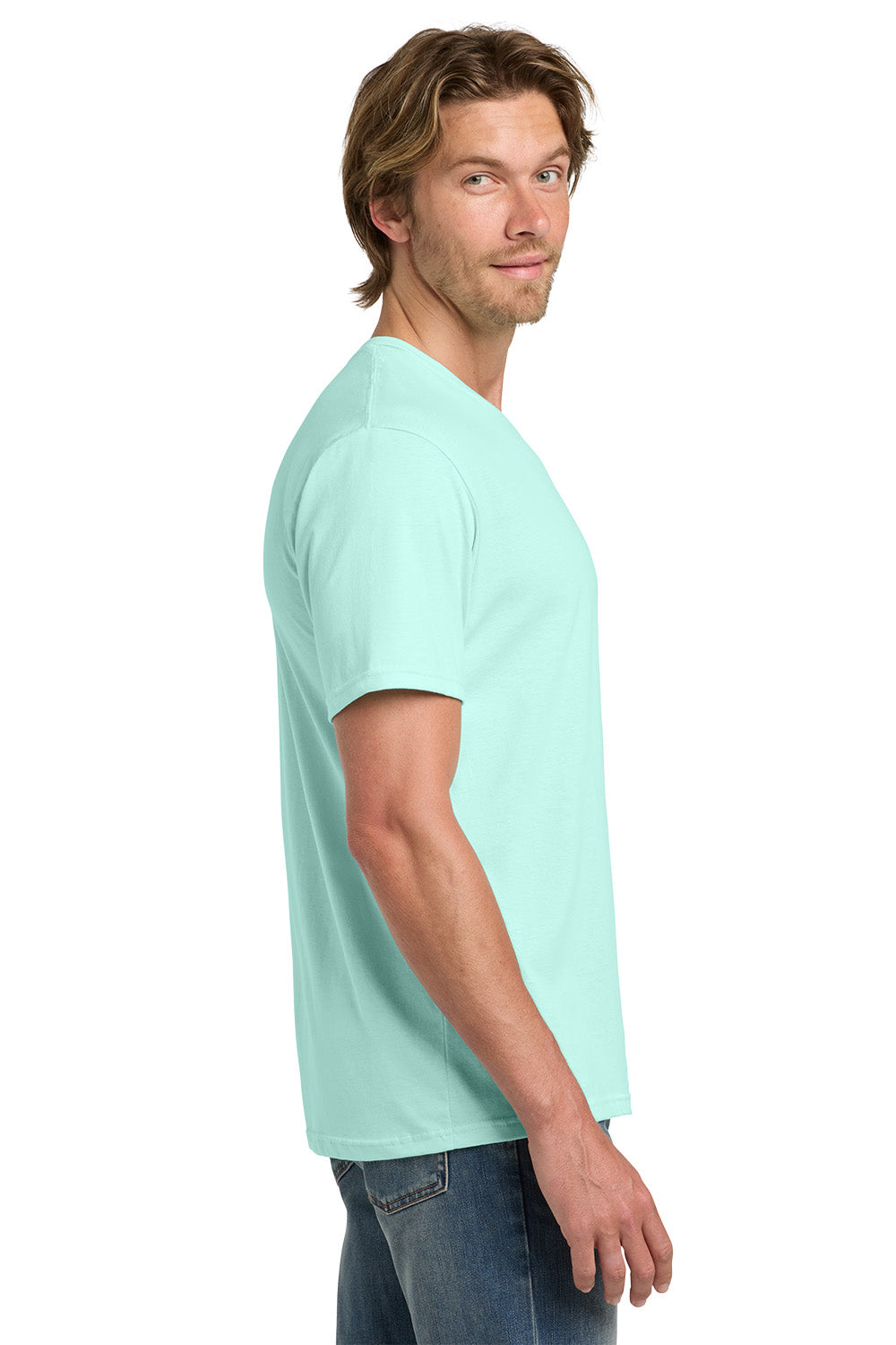 Gildan 980 Mens Short Sleeve Crewneck T-Shirt Teal Ice Blue Model Side