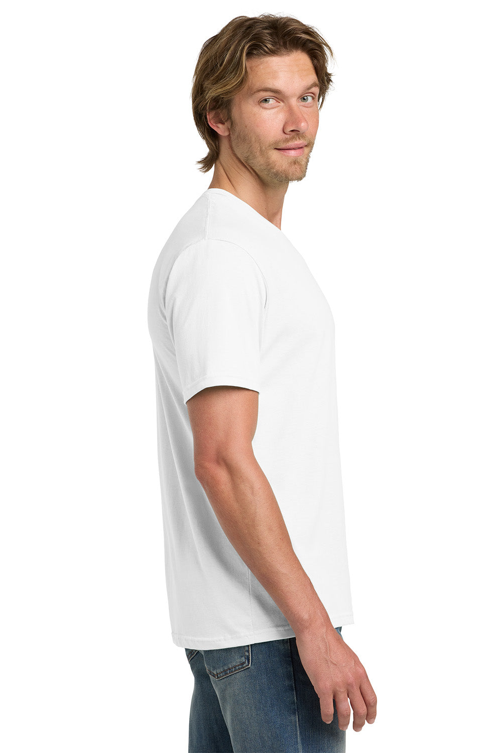 Gildan 980 Mens Short Sleeve Crewneck T-Shirt White Model Side